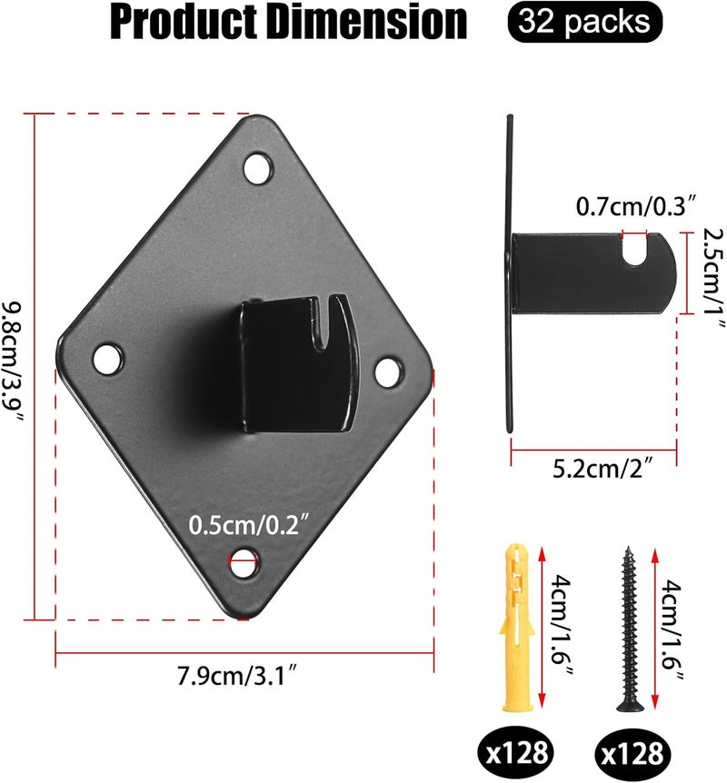 Kokone Gridwall Mount Brackets 32 Pcs Grid Wall Mount Bracket with Screws for Gridwalls, Slatgrids, Grid Panels Black Metal Grid Wall Panels Bracket Garage,Home - Image 3